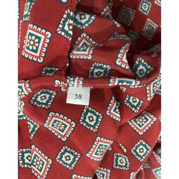 Sandro Paris Printed Front-Knot Mini Dress in Red Silk